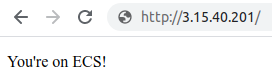 A "You're on ECS!" message from a running application.